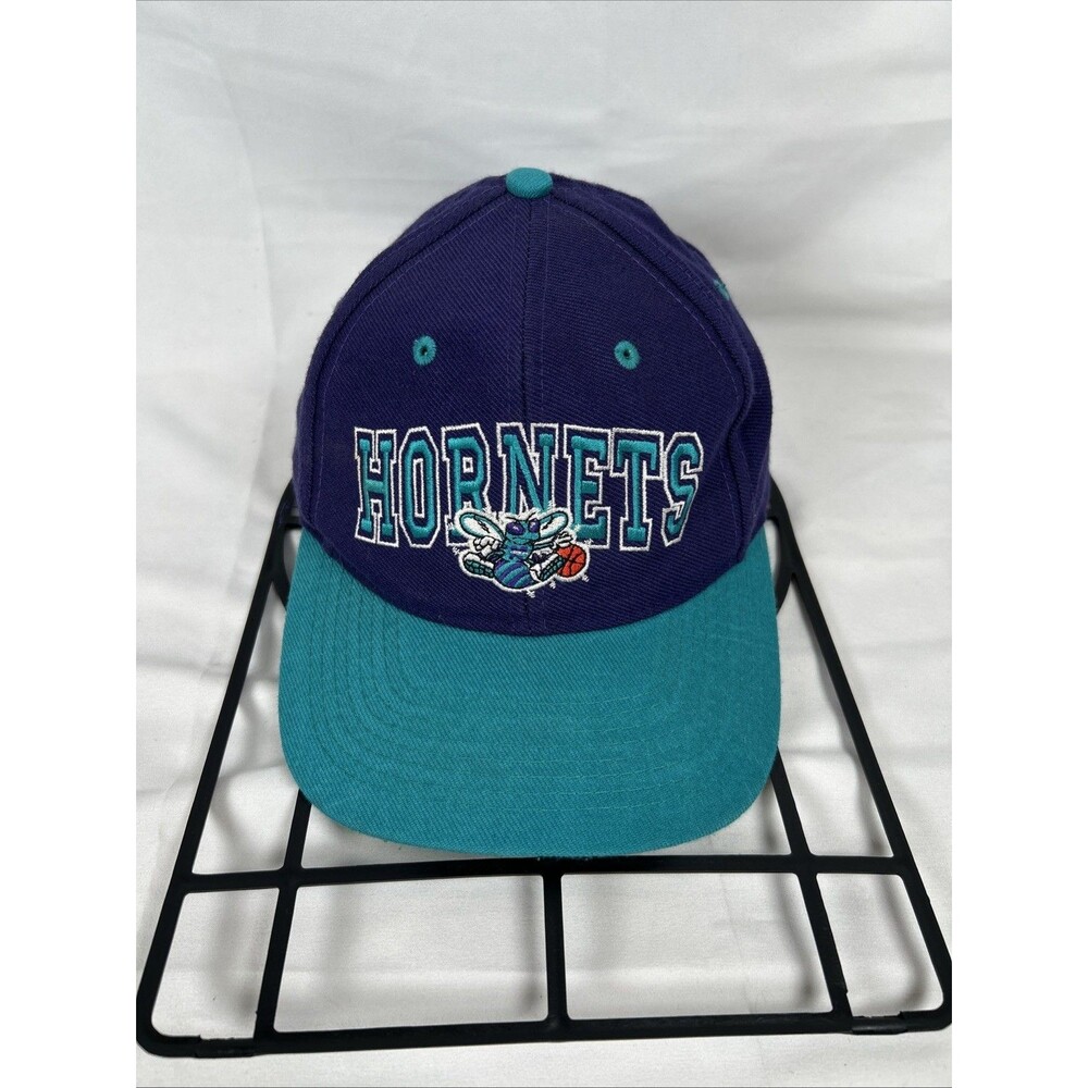 Vtg 90s Charlotte Hornets NBA Snap Back Hat Cap Purple Teal One Size Adjustable